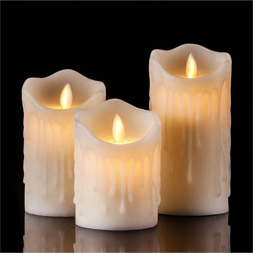 Alevli Led Mum Hareketli Alev Görünümlü Dekoratif Mum - 3Lü Set