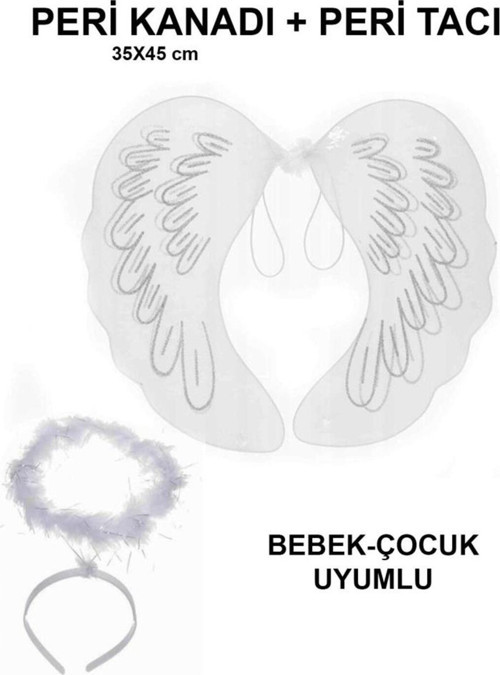 Beyaz Dantel Tüllü Peri Kanadı Ve Peri Tacı Seti 45X40 Cm