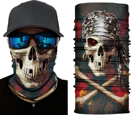 Siyah Renk Üzeri Likralı Korsan Kafatası Baskılı Baf Buff Bandana 30X48 Cm