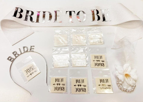Gümüş Renk Bride Partisi Taç Kuşak Dövme Bileklik Seti Full 13 Parça