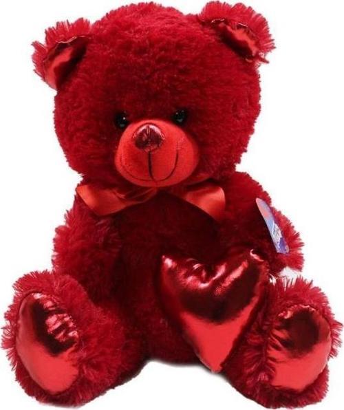 Parlak Kalpli Peluş Ayı 30 cm - Kırmıızı Renkli