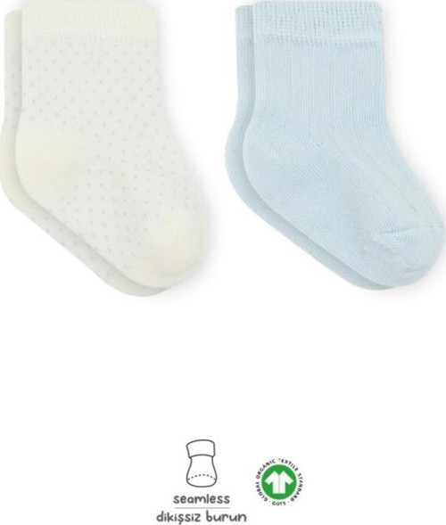Bistyle Puan Derby Penye Soket Çorap 2'Li Bs10103 Mavi Ekru