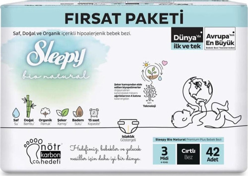 Sleepy Bio Natural Bebek Bezi Fırsat Paketi 3 Beden 42 Adet