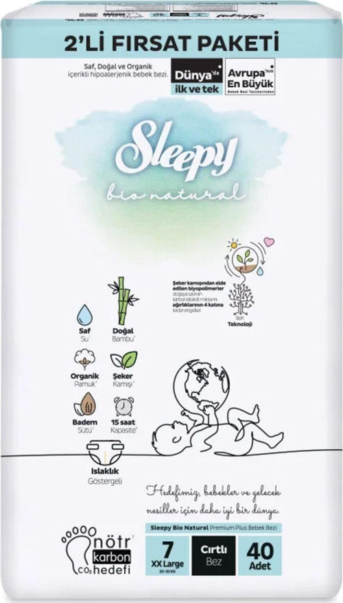 Sleepy Bio Natural Bebek Bezi 2'Li Fırsat Paketi 7 Beden 40 Adet