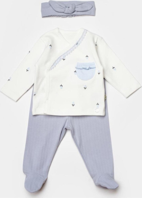 Bibaby Biorganic Love Floral 3 Parça Zıbın Seti 73346 Ekru Lila
