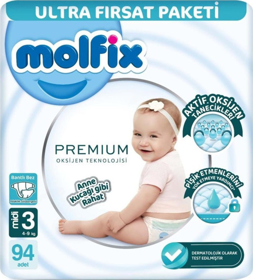 Molfix Premium Bebek Bezi Ultra Fırsat Paketi 3 Beden 4-9 Kg 94 Adet