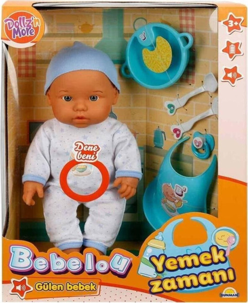 030021 Sunman, Bebelou Yemek Zamanı Sesli Bebek Seti 35 Cm / +3 Yaş