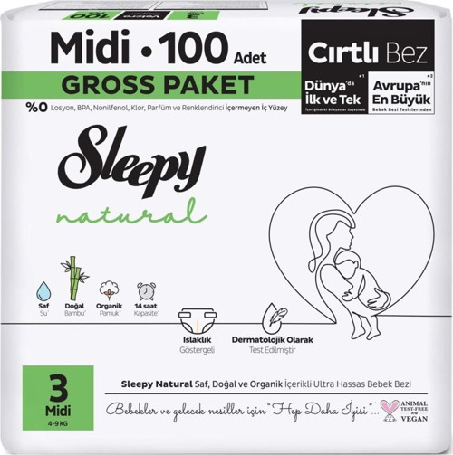 Sleepy Natural Bebek Bezi Gross Paket 3 Beden 4-9 Kg 100 Adet