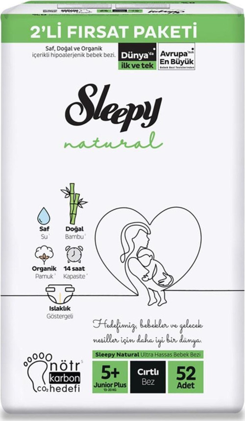 Natural Bebek Bezi 2'Li Fırsat Paketi 5+ Beden 52 Adet