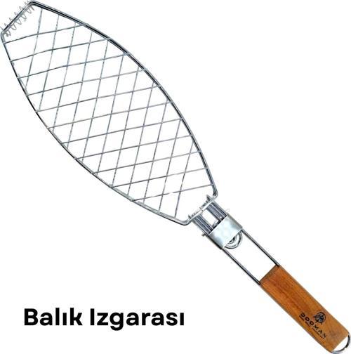 Dooman Paslanmaz Çelik Balık Izgara Teli Ahşap Saplı 30x13 cm Izgara Alanı - 318g