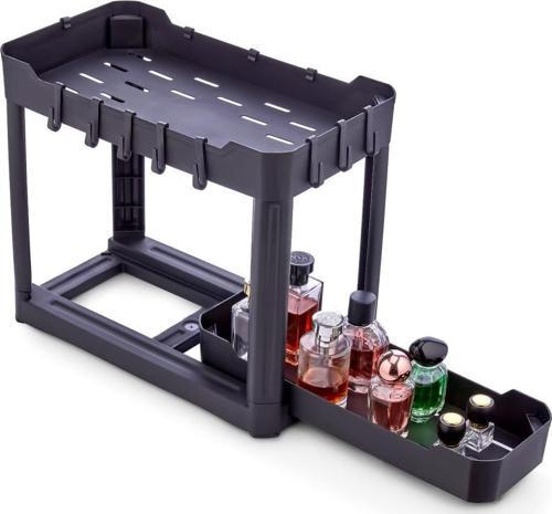 2 Katlı Sürgü Çekmeceli Tezgah Altı Organizer Siyah (40x22x33cm)