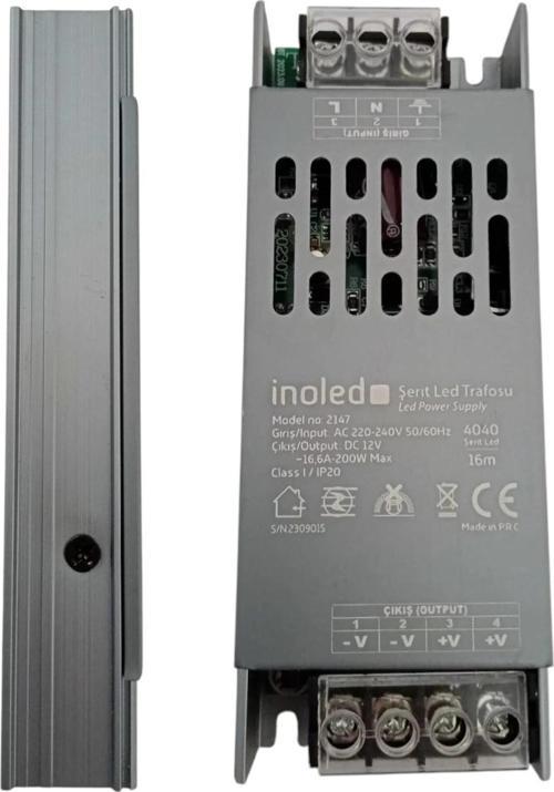 Süper Slim 12v 16.6A Dc Şerit Led Trafosu 200w IP20 (12 Volt 16 Amper 16mt ye Kadar Kullanım