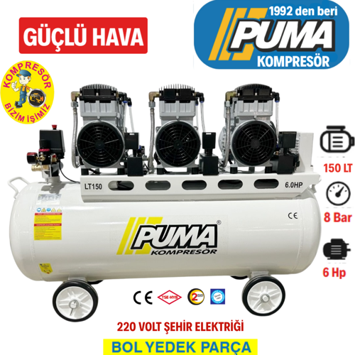 150 LİTRE YAĞSIZ SES DESİBELİ DÜŞÜK KOMPRESÖR  (6 HP)