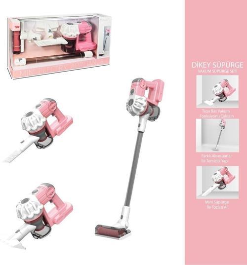 Sesli Vakumlu Dikey Elektrik Süpürgesi 3 in1 Çekme Özellikli Oyuncak Pembe