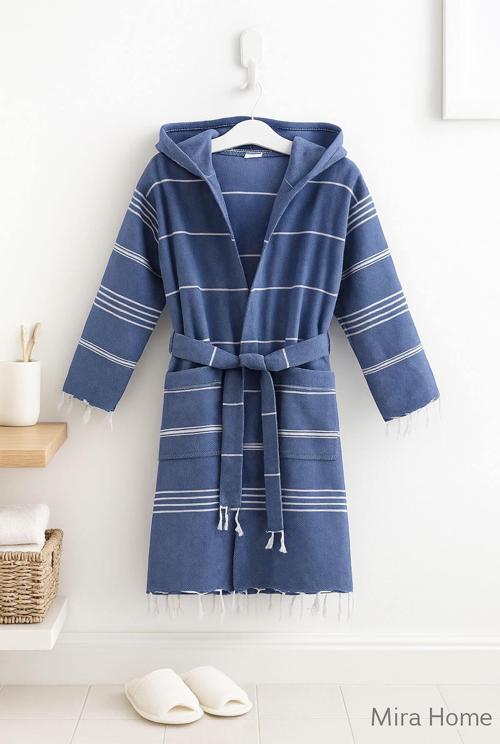 Kapşonlu Çocuk Peştemal Bornoz %100 Pamuk