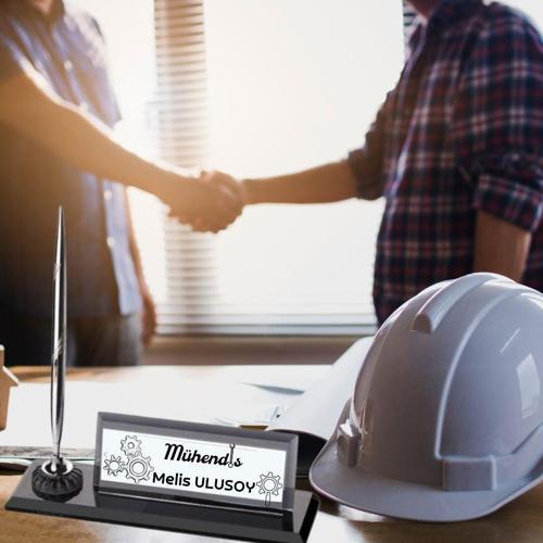 Mühendislere Özel Kristal Kalemli Masa İsimliği