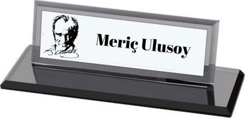 Kişiye Özel Atatürk Sluetli Kristal Masa İsimliği