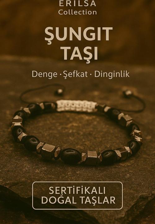 Sertifikalı Şungit Taşı Bileklik Dinginlik ve Şefkat Enerjisiyle Ruhsal Dengeyi Destekler