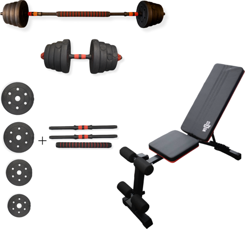 Çok Fonksiyonlu Ağırlık Antrenman Seti – Bench Sehpası+ 28 kg  Dambıl/Bar Seti