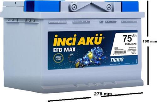 12V 75 Ah Amper EFB Start&Stop Akü