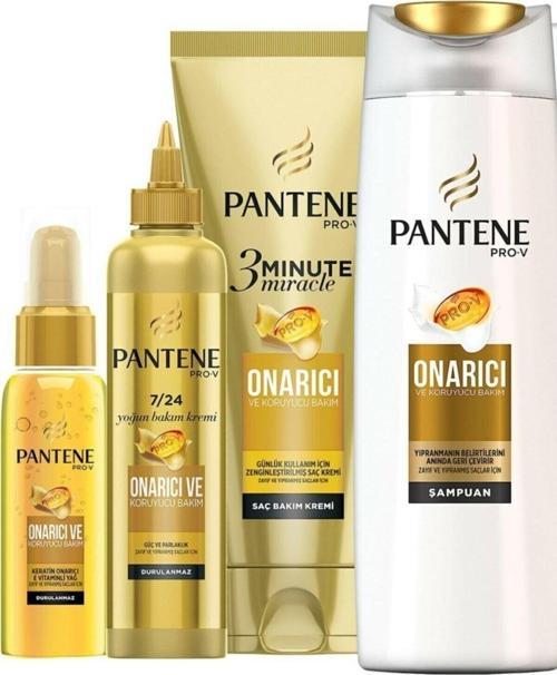 Pantane Onarıcı Set Onarıcı Şampuan Saç Bakım Yağı Durulanmayan Saç Kremi 3 Dakikalık Onarıcı