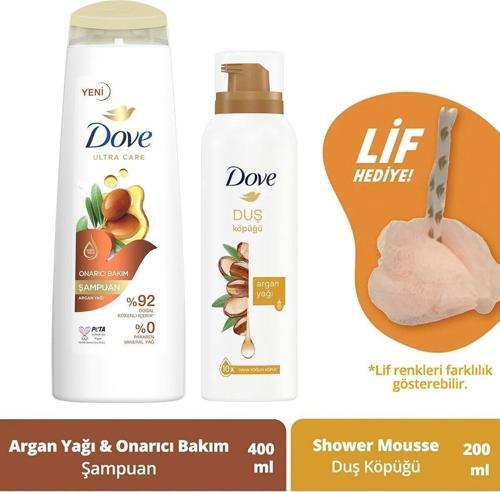 Saç Bakım Şampuanı Argan Yağı 400 Ml + Köpük Duş Jeli Argan Yağı 200 Ml + Duş Lifi
