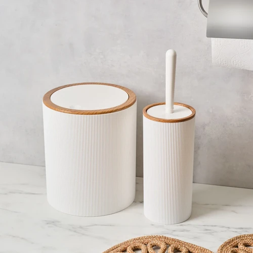 Cotardo Ahşap Detaylı 5 Parça Banyo Seti Beyaz