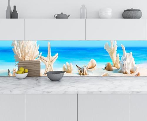 Mutfak Tezgah Arası Folyo Fayans Kaplama Folyosu Deniz Kabukları 60x200 CM
