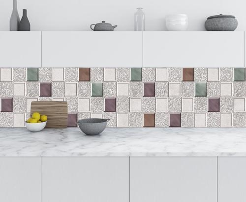 Mutfak Tezgah Arası Folyo Fayans Kaplama Folyosu Kare Çiçek 60x300 CM