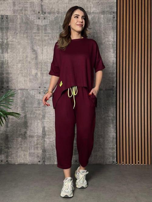 Kadın Kısa Kollu Bisiklet Yaka Viskon Iki Iplik Bluz Ve Pantolon Ikili Takım