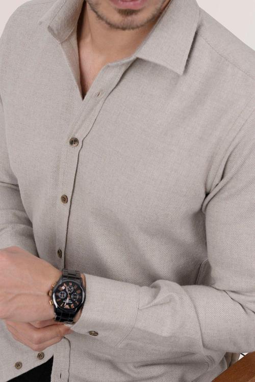 Sütlü Kahve Düz Slimfit Oduncu Erkek Gömlek