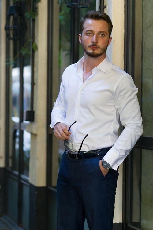 Beyaz Saten Slimfit Erkek Gömlek
