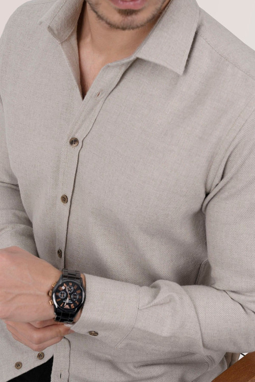 Sütlü Kahve Düz Slimfit Oduncu Erkek Gömlek
