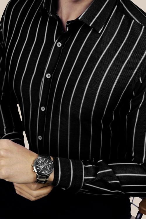 Siyah Beyaz Çizgili Slimfit Erkek Gömlek
