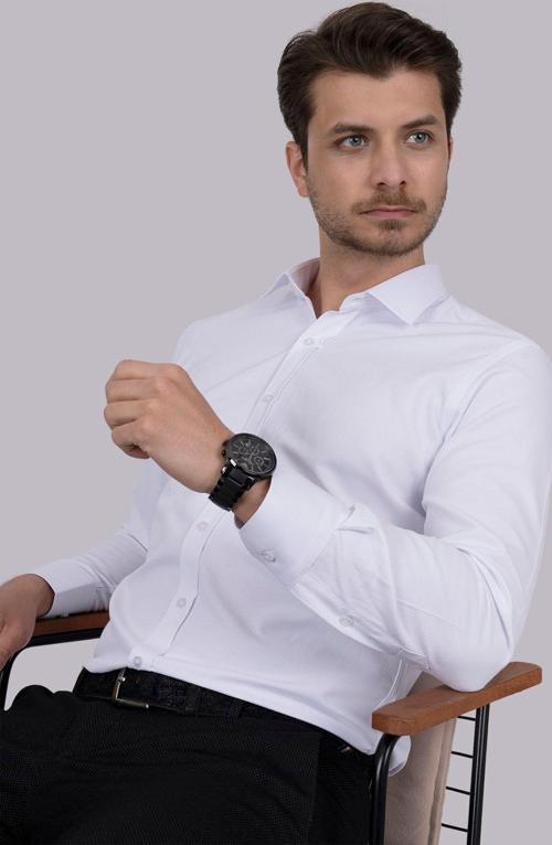Beyaz Sedef Düğmeli Slimfit Erkek Gömlek