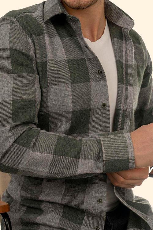 Yeşil Lila Geçişli Slimfit Oduncu Gömlek