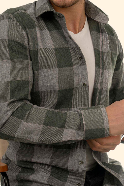 Yeşil Lila Geçişli Slimfit Oduncu Gömlek
