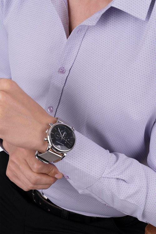 Lila Armür Desenli Slimfit Erkek Gömlek