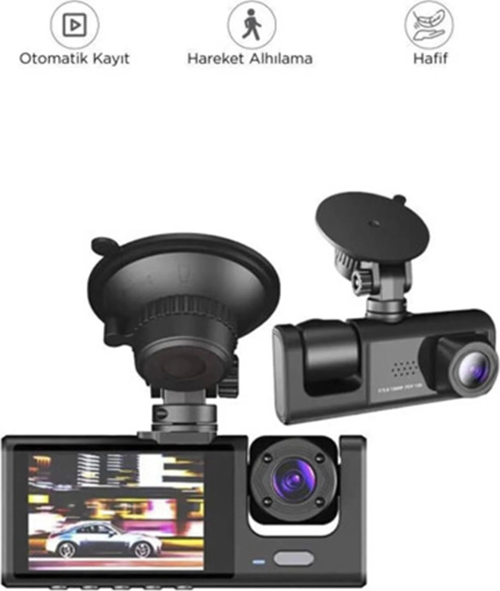 Araç İçi 1080p 3 Kameralı Lcd Ekranlı Gece Görüşlü , G-sensör , Geri Görüş Kamera
