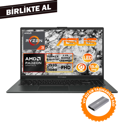 Vivobook Go 15 Ryzen 3 7320U 8GB 256GB SSD 15.6" FHD W11P + VIT 512 GB SSD E1504FA-NJ097 024