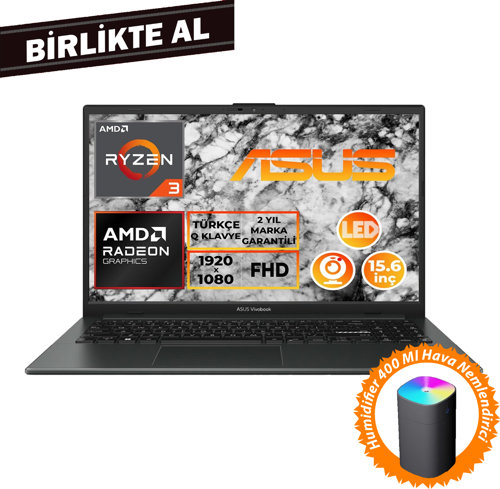 Vivobook Go 15 Ryzen 3 7320U 8GB 512GB SSD 15.6" FHD Fdos + Hava Nemlendirici E1504FA-NJ097 020