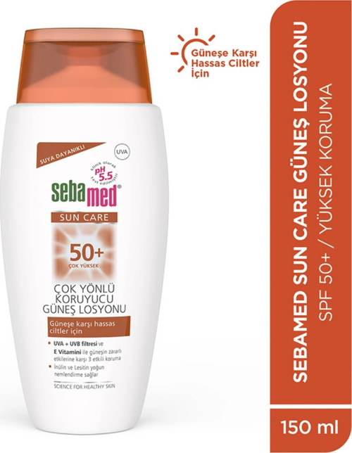 Sun Care Suya Dayanıklı SPF 50+ Güneş Koruyucu Losyon – Yüksek Koruma, Hassas Ciltler İçin, 150 ml