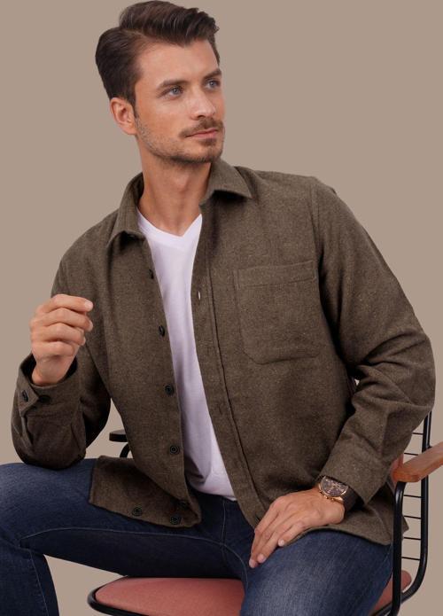 Kahverengi Düz Oversize Oduncu Erkek Gömlek