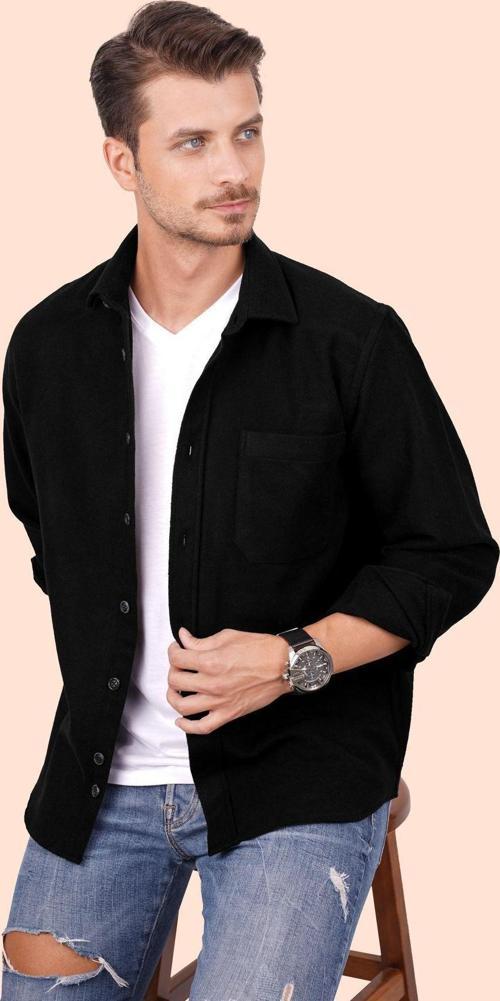 Siyah Düz Oversize Oduncu Erkek Gömlek