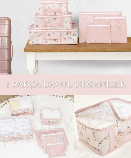 Baby Lüks 6'Lı Bavul Organizer Seyahat, Hastane Çantası Pembe