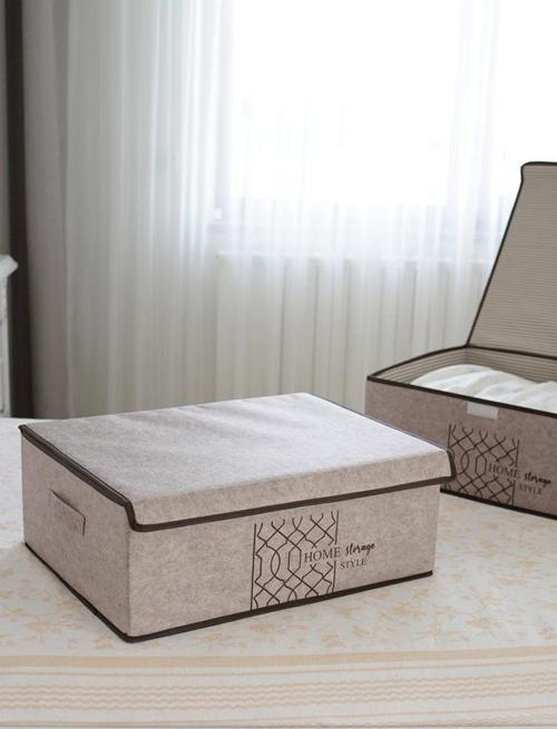 Keçe Kapaklı Çok Amaçlı Baza Kutu Bej 50X40X19Cm