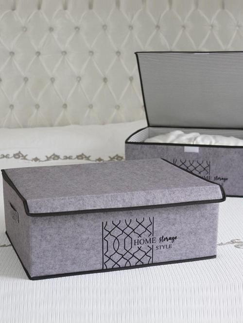 Keçe Kapaklı Çok Amaçlı Baza Kutu Gri 50X40X19Cm