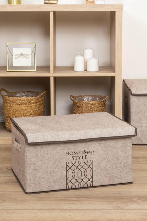 Keçe Kapaklı Çok Amaçlı Maxi Kutu Bej 47X37X24 Cm