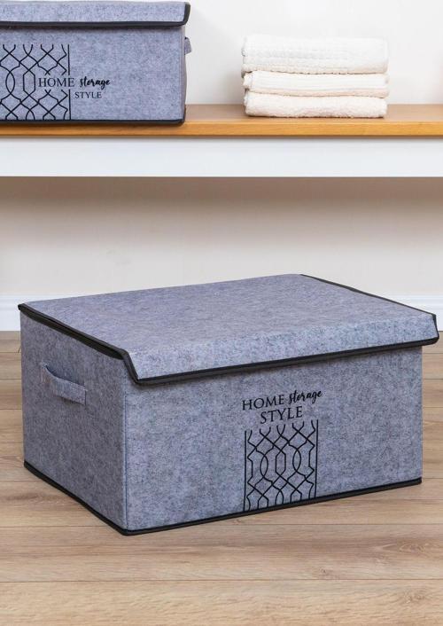 Keçe Kapaklı Çok Amaçlı Maxi Kutu Gri 47X37X24 Cm