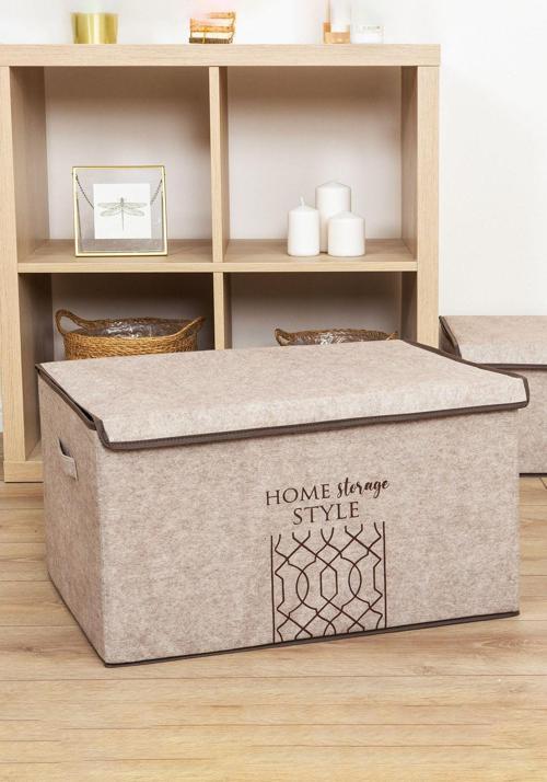 Keçe Kapaklı Çok Amaçlı Mega Plus Kutu Bej 57X41X31 Cm